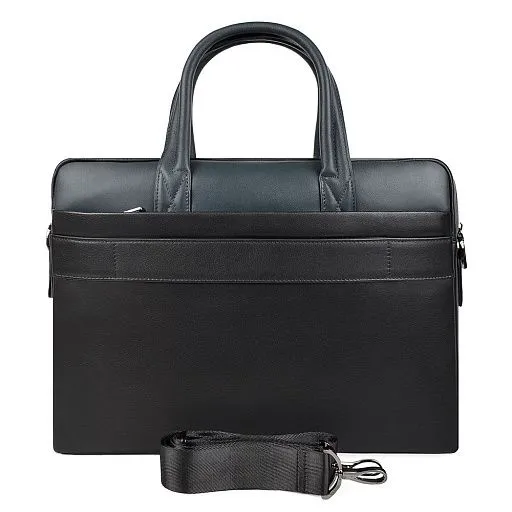 Портфель HT-3888-1 черн/синий натуральная кожа
